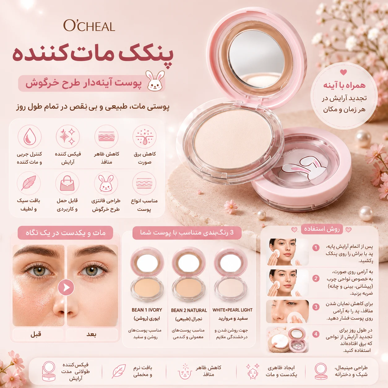 پنکک مات‌کننده پوست آینه‌دار طرح خرگوش