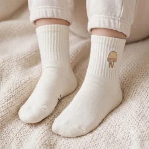 جوراب بچه گانه ساق بلند پنبه ای رنگ شیری